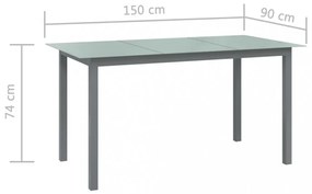 világosszürke alumínium és üveg kerti asztal 150 x 90 x 74 cm