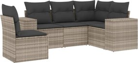 vidaXL 5 részes világosszürke polyrattan kerti ülőgarnitúra párnákkal
