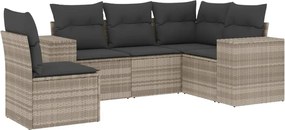 vidaXL 5 részes világosszürke polyrattan kerti ülőgarnitúra párnákkal