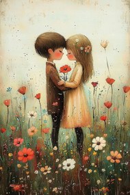 Vászonkép Canvas Gyerekek Rét Virágok Szerelem Szerelmes Pár 80x120