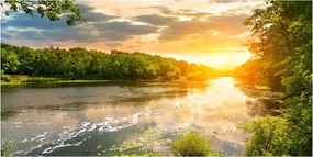 Fotó üvegkép Alkonyat a folyóparton 140x70