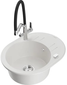 Mexen Kevin egymedencés gránit mosogató konyhai Duo csapteleppel, fehér - 6517-20-671701-07