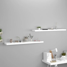 2 db fehér MDF lebegő fali polc 120 x 23,5 x 3,8 cm
