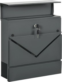 HOMCOM Falra Szerelhető Postaláda Zárral, Fedéllel, Horganyzott Acélból, Kültéri Használatra, 37 x 10,5 x 37 cm, Sötétszürke | Aosom
