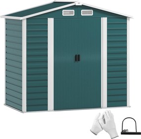 Outsunny Kerti Tároló 2.36 m² 213x120x194 cm Külső Tároló Sátor Megerősített Alapból (Padló NEM Tartozék) Kétoldali Csúszó Ajtók, Lakattal, Ablakokkal