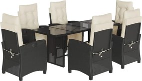 vidaXL 7 részes fekete polyrattan kerti étkezőgarnitúra párnával