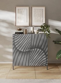 SNAKE kétajtós komód, betonhatású testtel és szürke, díszített mintázatú előlapokkal