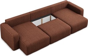 Terrakotta színű kordbársony kinyitható-tárolóhelyes (U alakú) sarokkanapé Kona – Makamii