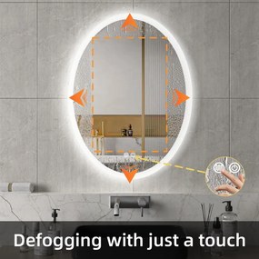 Erga Paola, ovális LED tükör 60x80cm, 2070 lm, 3 fényszín, első és hátsó világítás, ERG-V01-302-6080-00