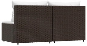 2 db barna polyrattan kerti középső kanapé párnával