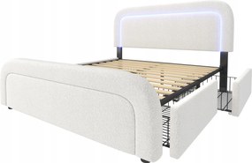 franciaágy Kárpitozott ágy 160x200 cm Usb Type-C Led és 4 fiók