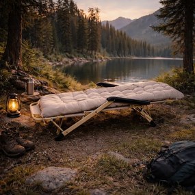 Összecsukható kerti, strandfotel párnával és fejtámlával - arany színű kivitelben