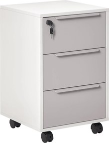 HOMCOM Íróasztali Fiókos Egység 3 Fiókkal, Irodai Irattartó Szekrény Kerekekkel, Zárral és 2 Kulccsal, Mobil Irattartó Tanuláshoz és Nappaliba 40x40x6