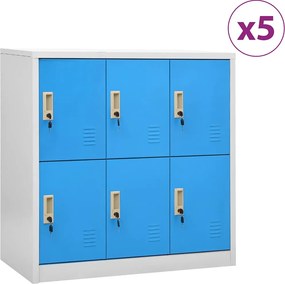 vidaXL 5 db világosszürke-kék acél zárható szekrény 90 x 45 x 92,5 cm