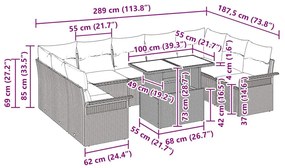 Kerti Kanapé Szett 10 pcs Fekete 100 x 55 x 73 cm Poli rattan