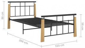 fém és tömör tölgyfa ágykeret 90 x 200 cm