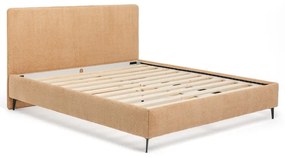 Mustársárga kárpitozott franciaágy ágyráccsal 160x200 cm Noira Slim – Bonami Selection