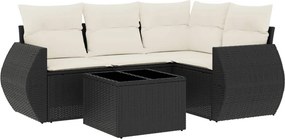 vidaXL 5 részes fekete polyrattan kerti kanapészett párnákkal
