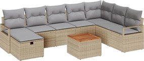 vidaXL Kerti Kanapé Szett párnával tárolóval 9 pcs Bézs polirattan