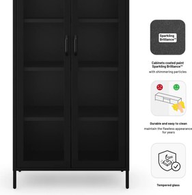 ANGELO üveges vitrin nappaliba – fekete fém, 800 x 1850 x 450 mm