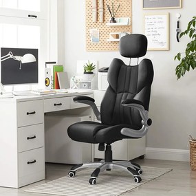 SONGMICS STEVON ergonomikus irodai és gamer forgószék, állítható fejtámlával, felhajtható karfákkal, max. 150 kg, fekete