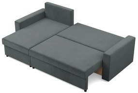 Zeus sarokkanapé, 1 ágyneműtartóval, egyenes kartámasz, bársony, univerzális oldal, bonell töltet, szürke