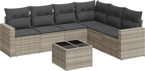vidaXL 7 részes világosszürke polyrattan kerti ülőgarnitúra párnákkal