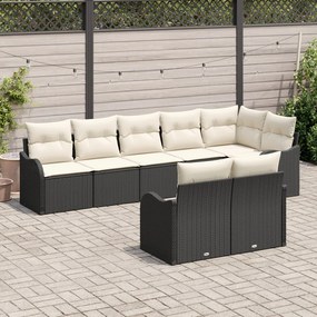 8 részes kerti kanapé szett párnákkal fekete poli rattan, 2 fős kerti kanapé párnákkal fekete poli rattan