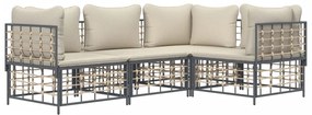 4 részes antracitszürke polyrattan kerti ülőgarnitúra párnákkal