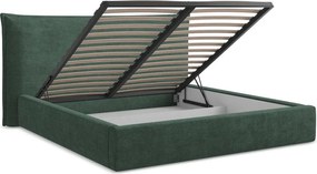 Zöld kárpitozott ágyneműtartós franciaágy ágyráccsal 160x200 cm Esala – Makamii
