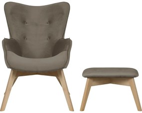 Világosbarna bársony fotel lábtartóval Niko – Ropez