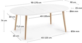 Fehér kerek bővíthető étkezőasztal fehér asztallappal ø 90 cm Oqui – Kave Home