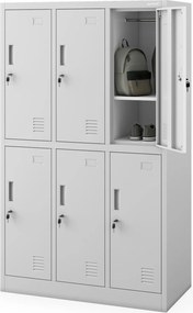 IGOREK iskolai BHP öltözőszekrény, 6 ajtós, 900 x 1500 x 450 mm, szürke