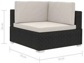2 db fekete moduláris polyrattan sarokfotel párnákkal