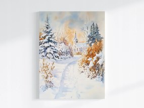 Poszter Tájkép Domb Templom Tél Hó Ösvény 75x100