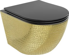 Mexen Lena Rimless WC csésze karcsú, lassan záródó duroplast üléssel, fekete matt/arany pikkely mintával - 30224078