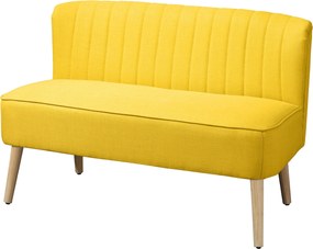 HOMCOM kar nélküli kétszemélyes szövetkanapé dekoratív varrással — párnázott, helytakarékos modern kanapé gumifa lábakkal, 117 x 56,5 x 77 cm, sárga |