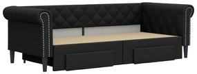 fekete kihúzható műbőr heverő fiókkal 90 x 200 cm