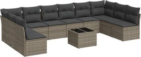 vidaXL 11 részes szürke polyrattan kerti ülőgarnitúra párnákkal