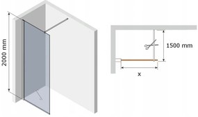 Mexen Kioto zuhanyparaván WALK-IN 8mm, 140x200 cm, üveg fagyhatás, 800-140-000-00-30