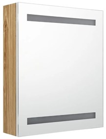 fehér-tölgyszínű LED-es tükrös fürdőszobaszekrény 50x14x60 cm
