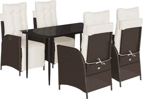 vidaXL 5 részes barna polyrattan kerti étkezőgarnitúra párnákkal