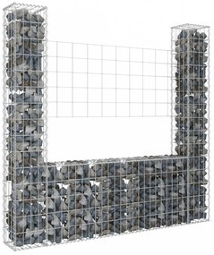 U-alakú vas gabionkosár 2 oszloppal 140 x 20 x 150 cm