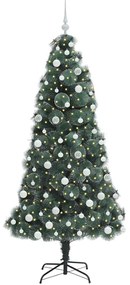 Műfenyő LED világítással és gömbszettel Zöld 180 cm PET