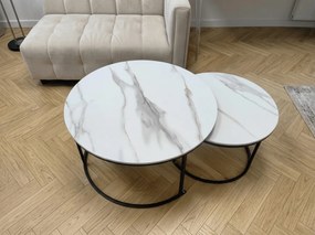 Szett 2 kerek dohányzóasztal MARBLEX, fekete/fehér márvány