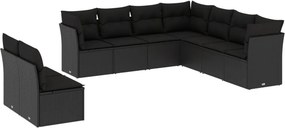vidaXL 9 részes fekete polyrattan kerti ülőgarnitúra párnákkal