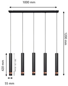 LED Csillár zsinóron TUBA 5xGU10/6,5W/230V fekete/réz