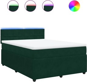 vidaXL sötétzöld bársony rugós ágy matraccal 140x190 cm