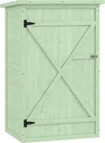 Outsunny fa kerti tároló 75 x 56 x 115 cm – 3 polc, zárható ajtó, bitumenes tető – zöld | Aosom