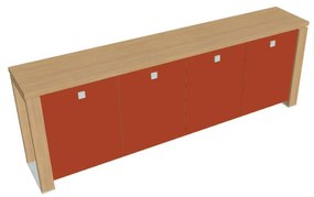Verno+ alacsony szekrény 260 x 46 x 90 cm, üvegajtó, világos tölgy / narancs